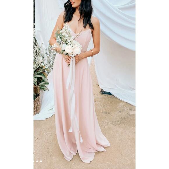 Show Me‎ Your Mumu Faith Maxi Dress in Dusty Blush Crisp Pink Bridesmaid Gown, M - Picture 3 of 16